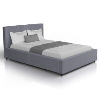Pat tapițat Salerno | Juskys | Gri | 140x200 cm | Cadru de pat cu design din catifea reiată, durabil și ușor de curățat