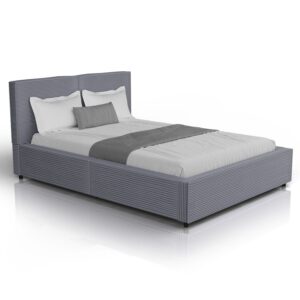 Pat tapițat Salerno | Juskys | Gri | 140x200 cm | Cadru de pat cu design din catifea reiată, durabil și ușor de curățat