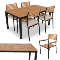Set de mobilier de grădină din lemn de salcâm Rhodos | Juskys | 5 piese | Grup de șezuturi pentru grădină în design industrial, inclusiv perne