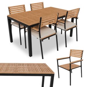Set de mobilier de grădină din lemn de salcâm Rhodos | Juskys | 5 piese | Grup de șezuturi pentru grădină în design industrial, inclusiv perne