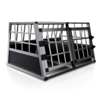 Cușcă pentru câini auto | Juskys | L-X | Cutie de transport pentru câini din aluminiu pentru portbagaj sau bancheta din spate