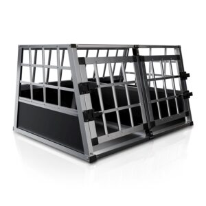 Cușcă pentru câini auto | Juskys | L-X | Cutie de transport pentru câini din aluminiu pentru portbagaj sau bancheta din spate