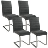 Scaun cantilever Vegas cu tapițerie din catifea reiată | Juskys | Set de 4 | Gri închis | Scaun de sufragerie modern cu cadru metalic, set de 4