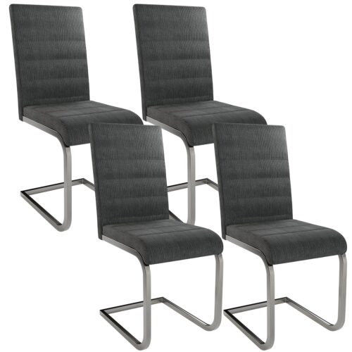 Scaun cantilever Vegas cu tapițerie din catifea reiată | Juskys | Set de 4 | Gri închis | Scaun de sufragerie modern cu cadru metalic, set de 4