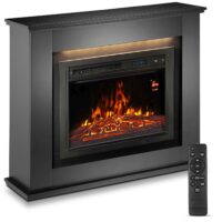 Șemineu electric | Juskys | Negru | Dreptunghiular | Șemineu electric cu ventilator și efect de flacără - 1000/2000 W