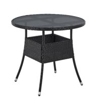 Masă rotundă de grădină din poliratan Yoro | Juskys | Neagră | Ø 80 cm | Masă rezistentă la intemperii cu blat de sticlă