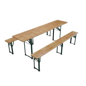 Set grădină de bere Passau 220 cm | Juskys | Set masă pliabilă pentru grădină de bere, format din 3 piese, din lemn de brad | Bancă de bere