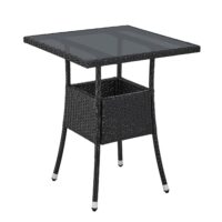 Masă de grădină pătrată Yoro din poliratan | Juskys | Gri | 60 cm | Masă rezistentă la intemperii cu blat de sticlă