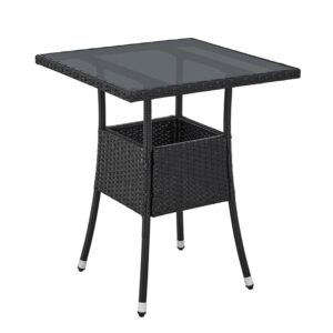 Masă de grădină pătrată Yoro din poliratan | Juskys | Neagră | 60 cm | Masă rezistentă la intemperii cu blat de sticlă