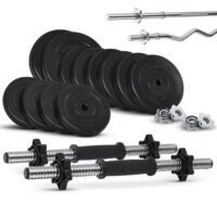 Set gantere 3 în 1 60 kg | Juskys | Set complet: Haltere scurte, lungi și pentru curl cu greutăți și mânere antiderapante