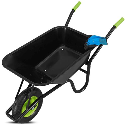 Roabă Juskys Garden 100L | Neagră | Ajutor pentru transport până la 250 kg cu anvelope pneumatice - incl. mănuși