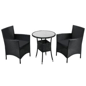 Set Balcon Bayamo din Poliratan | Juskys | Negru, Gri | Set Scaune pentru 2 Persoane și Balcoane Mici
