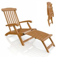 Șezlong pliabil de grădină Evia | Juskys | Set de 1 | Șezlong rezistent la intemperii, din lemn uleiat