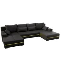 Canapea Malbun cu iluminare LED | Juskys | Gri deschis | Canapea modulară mare în formă de U cu funcție de dormit