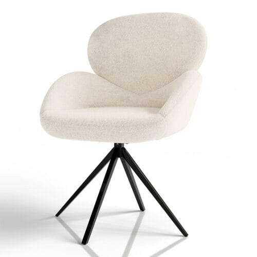 Scaun rotativ Albano | Juskys | Crem | Set de 6 | Scaun de sufragerie cu funcție de rotație și material bouclé