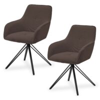 Scaun rotativ Clyde cu tapițerie din catifea reiată | Juskys | Maro | Set de 2 | Scaun elegant pentru living și sufragerie