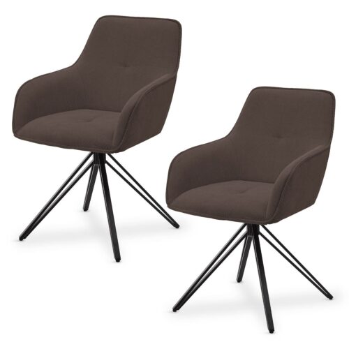 Scaun rotativ Clyde cu tapițerie din catifea reiată | Juskys | Maro | Set de 2 | Scaun elegant pentru living și sufragerie