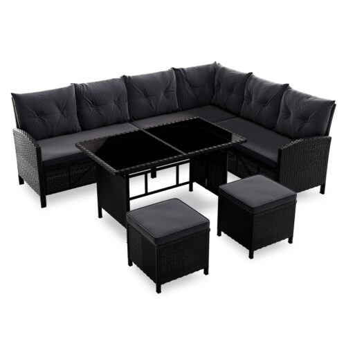 bild_1_ff83c077-2792-4758-89fd-a7faf03d36d9.jpg Mobilier de terasa Sofa Manacor din ratan | Juskys | Crem, Nisip | Set de mobilier de grădină din poliratan pentru 8 persoane, inclusiv perne