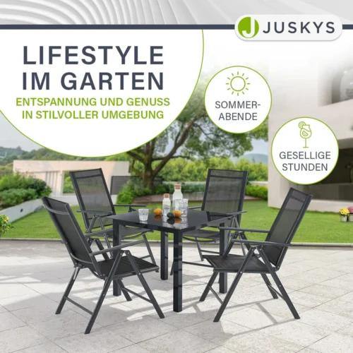 set de mobilier de grădină milano | juskys | gri închis | 5 piese | set de grădină 7 piese cu blat din sticlă securizată