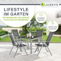 set de mobilier de grădină milano | juskys | gri argintiu | 5 piese | set de grădină 7 piese cu blat din sticlă securizată