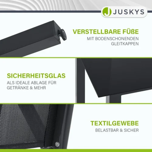 set de mobilier de grădină milano | juskys | gri închis | 5 piese | set de grădină 7 piese cu blat din sticlă securizată