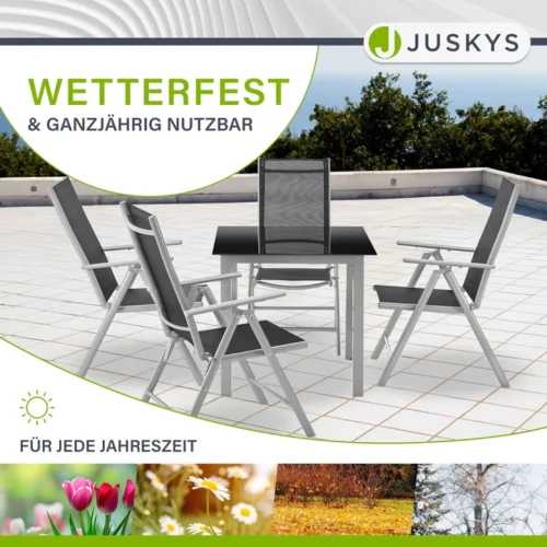 set de mobilier de grădină milano | juskys | gri argintiu | 5 piese | set de grădină 7 piese cu blat din sticlă securizată