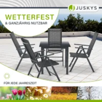 set de mobilier de grădină milano | juskys | gri închis | 5 piese | set de grădină 7 piese cu blat din sticlă securizată