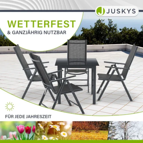 set de mobilier de grădină milano | juskys | gri închis | 5 piese | set de grădină 7 piese cu blat din sticlă securizată