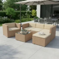 Set mobilier grădină din ratan cu perne bej