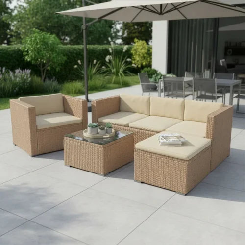 Set mobilier grădină din ratan cu perne bej
