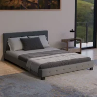 Dormitor modern cu pat tapițat gri