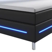 pat cu somieră norfolk piele ecologică | juskys | negru | 120 x 200 cm | cadru de pat cu saltea cu arcuri, topper și iluminare led Colț pat modern cu iluminare LED albastră