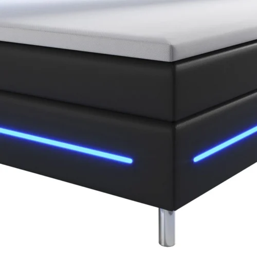pat cu somieră norfolk piele ecologică | juskys | negru | 120 x 200 cm | cadru de pat cu saltea cu arcuri, topper și iluminare led Colț pat modern cu iluminare LED albastră