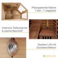 Saună cu infraroșu Kolding | Juskys | 130x190cm Sistem dublu de încălzire 190cm pentru 2 persoane