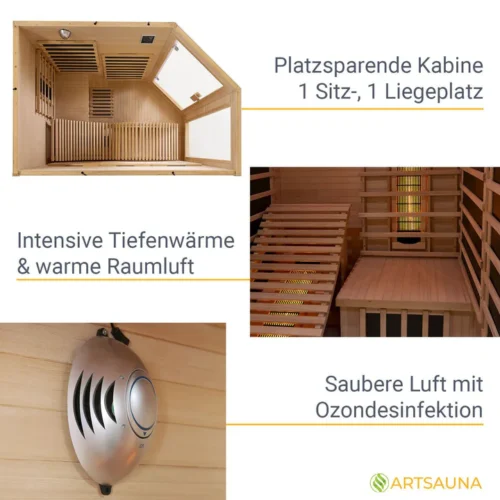 Saună cu infraroșu Kolding | Juskys | 130x190cm Sistem dublu de încălzire 190cm pentru 2 persoane