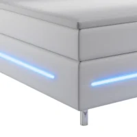 pat box spring norfolk piele ecologică | juskys | alb | 120 x 200 cm | cadru de pat cu saltea cu arcuri, topper și iluminare led Colț de pat modern cu iluminare LED albastră