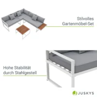 Mobilier de grădină St. Tropez | Juskys | Alb | Salon de grădină pentru 4 persoane cu masă și 2 bănci