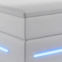 pat box spring norfolk piele ecologică | juskys | alb | 120 x 200 cm | cadru de pat cu saltea cu arcuri, topper și iluminare led Colț tapițat alb cu iluminare LED albastră