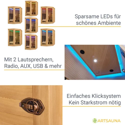 Saună cu infraroșu Kolding | Juskys | 130x190cm Sistem dublu de încălzire 190cm pentru 2 persoane