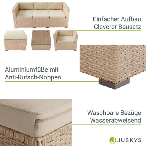 Set mobilier grădină ratan cu perne bej