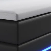 pat cu somieră norfolk piele ecologică | juskys | negru | 120 x 200 cm | cadru de pat cu saltea cu arcuri, topper și iluminare led Colț de saltea pe pat negru tapițat