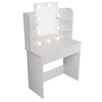 Masă de toaletă Zoey | Juskys | Iluminare LED | Masă de toaletă albă cu oglindă mare și mult spațiu de depozitare