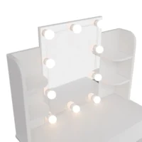 Masă de toaletă Zoey | Juskys | Iluminare LED | Masă de toaletă albă cu oglindă mare și mult spațiu de depozitare