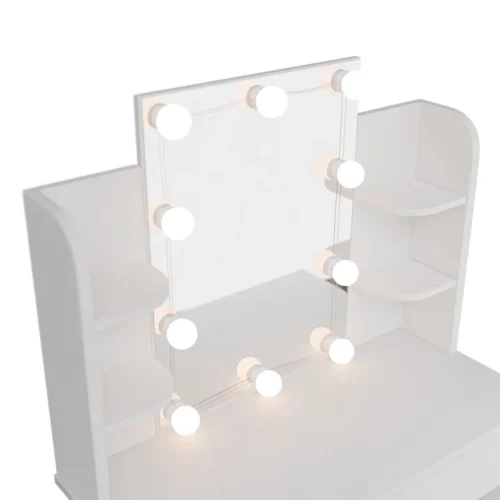 Masă de toaletă Zoey | Juskys | Iluminare LED | Masă de toaletă albă cu oglindă mare și mult spațiu de depozitare