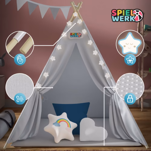 de-109525d-4 Cort de joacă Teepee gri 160x130x130cm