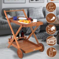 Cărucior de servire cu roți, lemn de salcâm, certificat FSC®