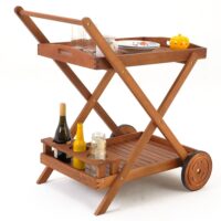 Cărucior de servire cu roți, lemn de salcâm, certificat FSC®