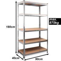Rafturi galvanizate pentru sarcini grele 180x90x40cm, capacitate portantă 875kg