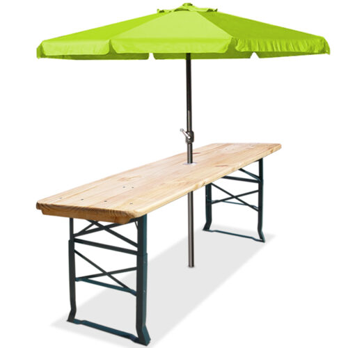 Masă de bere 2 în 1, reglabilă pe înălțime, 170x50 (75/105cm), pliabilă, orificiu pentru umbrelă