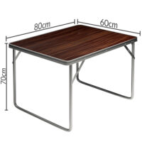 Masă de camping, aspect lemn, aluminiu, 80x60x70cm, pliabilă